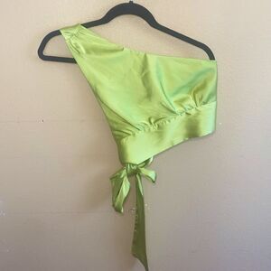 Y2K Style Satin One-Shoulder Knot Back Crop Top  Worn Once